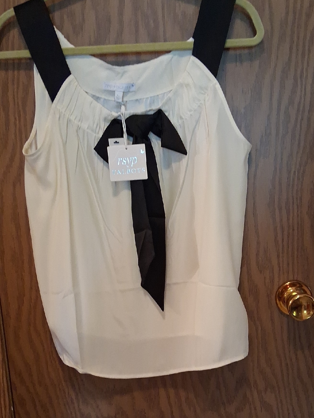 Talbots Cream Sleeveless Bow-Front Camisole with Black Straps